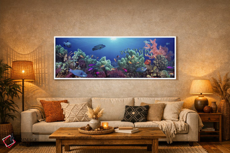 تابلو دکوراتیو Indo-Pacific Ocean,گروه ماهی ها در حال شنا نزدیک یک صخر… اثر پانورامیک ایمجز - D5W