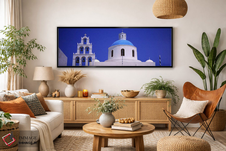 تابلو دکوراتیو Santorini, Greece,نمای از قسمت بالایی یک کلیسا، اویا، س… اثر پانورامیک ایمجز - D4B