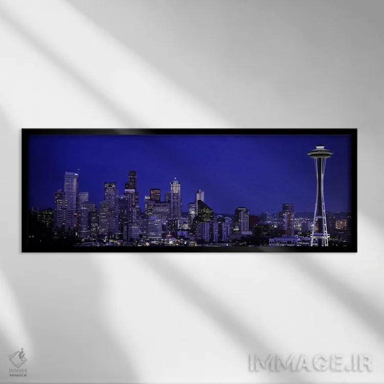 تابلو دکوراتیو Washington State, USA,آسمان خراش ها در یک شهر، سیاتل، و… اثر پانورامیک ایمجز - نمای قابدار مشکی