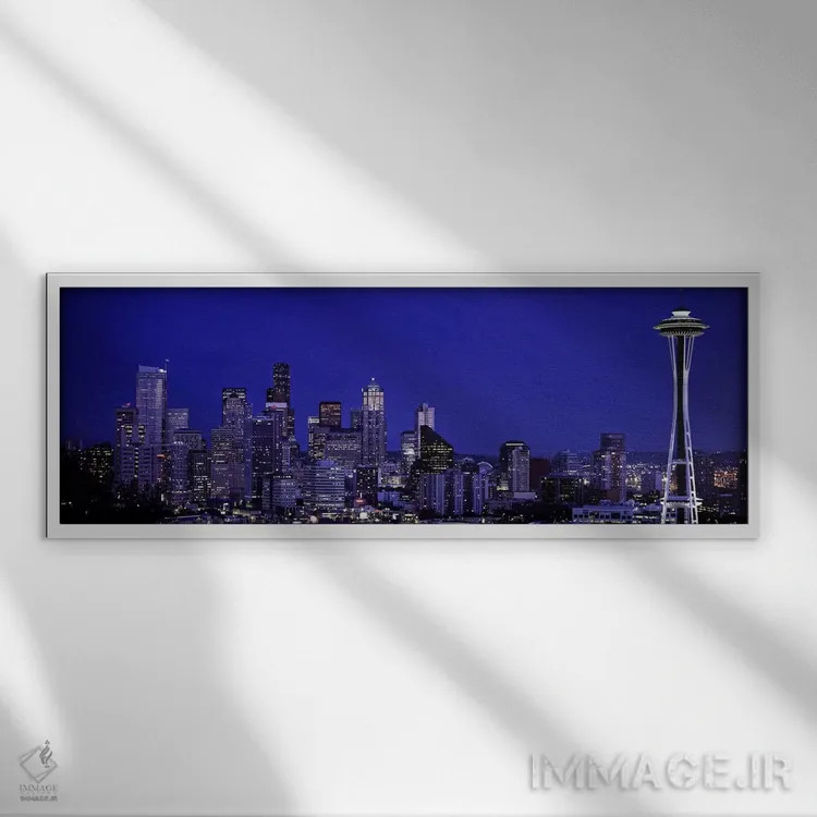 تابلو دکوراتیو Washington State, USA,آسمان خراش ها در یک شهر، سیاتل، و… اثر پانورامیک ایمجز - نمای قابدار سفید