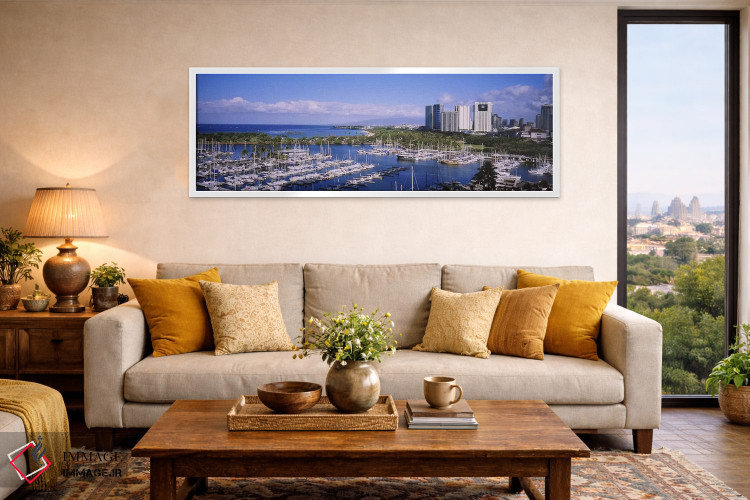تابلو دکوراتیو Ala Wai, Honolulu, Hawaii, USA,نمای زاویه بالا از قایق… اثر پانورامیک ایمجز - D5W