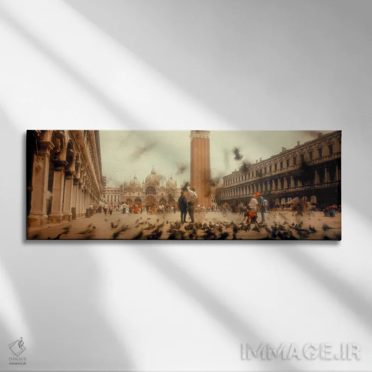 تابلو دکوراتیو Venice, Italy,گروه کبوتر در حال پرواز، میدان سن مارکو… اثر پانورامیک ایمجز - نمای روبهرو روی دیوار