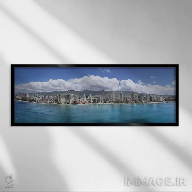 تابلو دکوراتیو Honolulu, Oahu, Hawaii, USA,ساختمان های ساحلی، هونولولو… اثر پانورامیک ایمجز - نمای قابدار مشکی