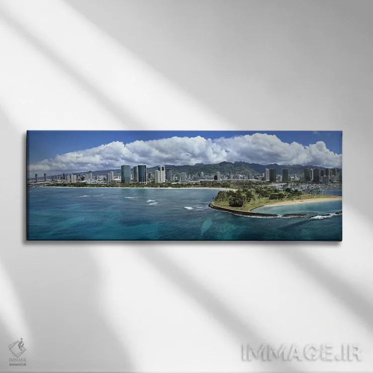 تابلو دکوراتیو Honolulu, Oahu, Hawaii, USA,ساختمان های ساحلی، هونولولو… اثر پانورامیک ایمجز - نمای روبهرو روی دیوار