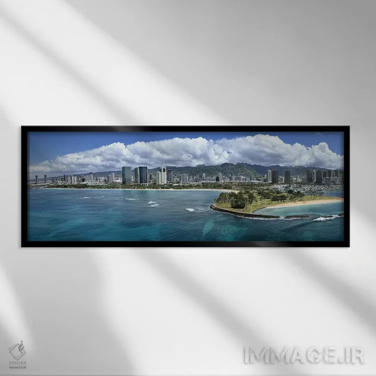 تابلو دکوراتیو Honolulu, Oahu, Hawaii, USA,ساختمان های ساحلی، هونولولو… اثر پانورامیک ایمجز - نمای قابدار مشکی