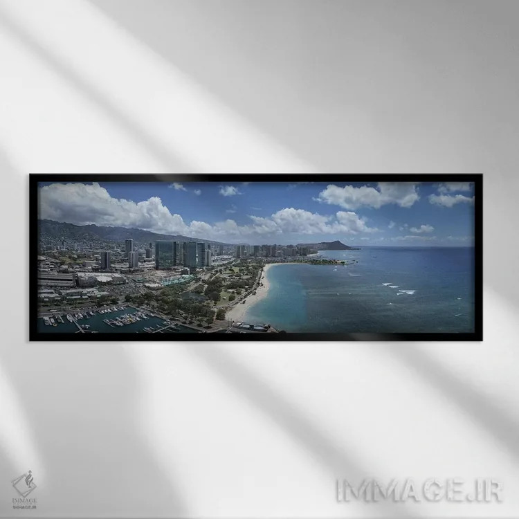 تابلو دکوراتیو Oahu, Hawaii, USA,ساختمان ها در یک شهر، هونولولو، اوآهو… اثر پانورامیک ایمجز - نمای قابدار مشکی