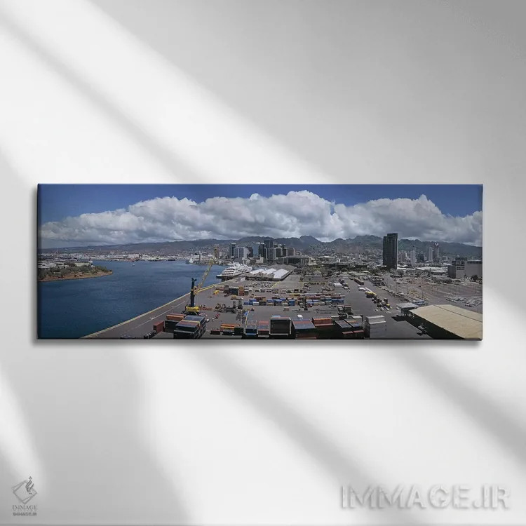 تابلو دکوراتیو Oahu, Hawaii, USA,کانتینرهای باری در یک بندر، هونولولو… اثر پانورامیک ایمجز - نمای روبهرو روی دیوار