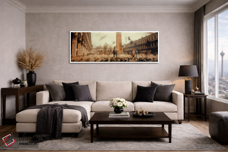 تابلو دکوراتیو Venice, Italy,گروه کبوتر در حال پرواز، میدان سن مارکو… اثر پانورامیک ایمجز - D3W