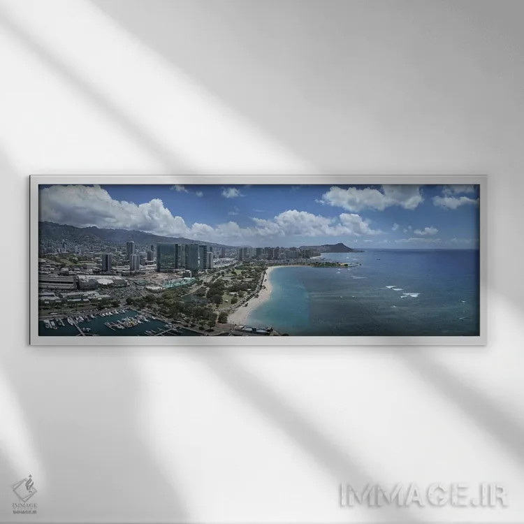 تابلو دکوراتیو Oahu, Hawaii, USA,ساختمان ها در یک شهر، هونولولو، اوآهو… اثر پانورامیک ایمجز - نمای قابدار سفید
