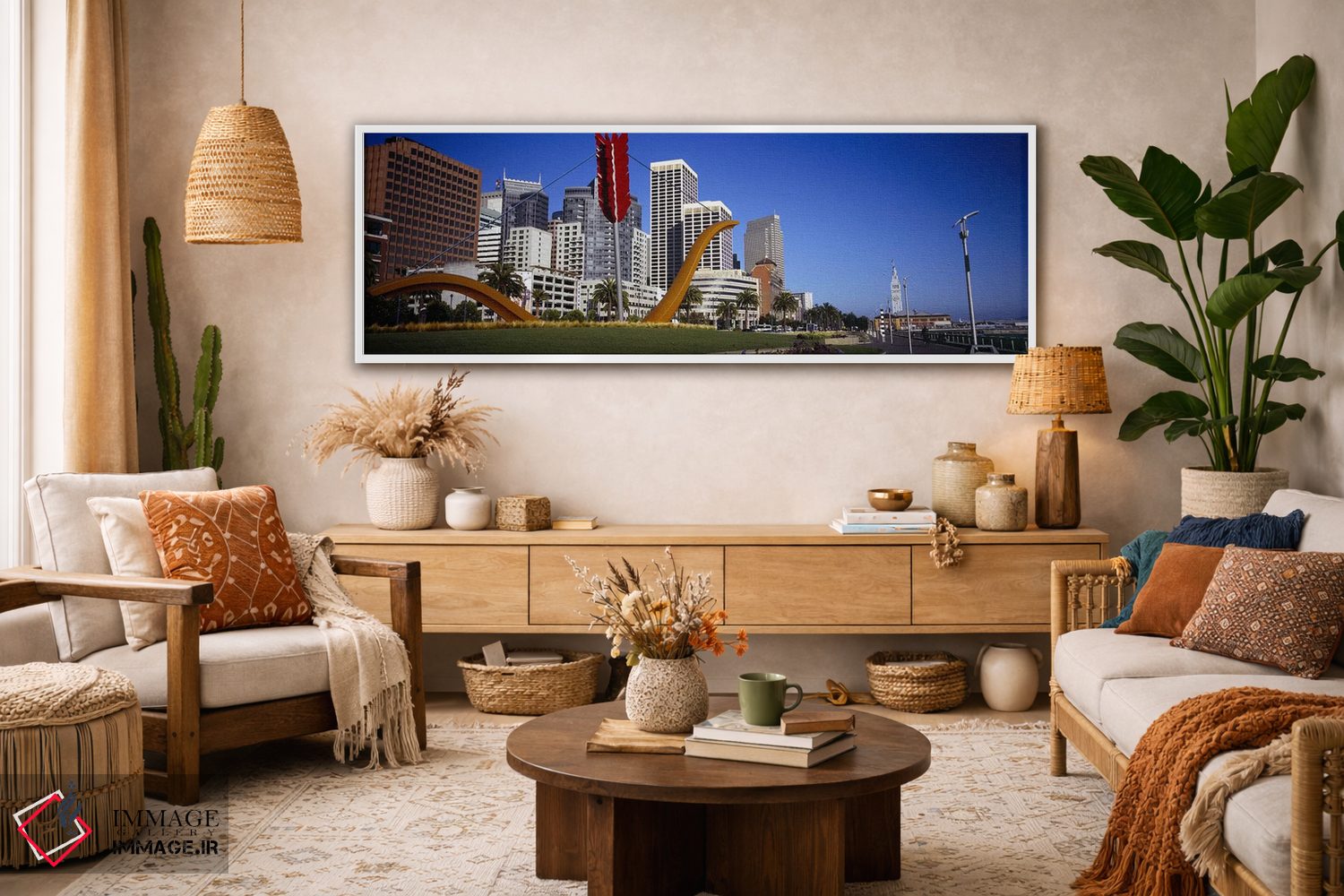 تابلو دکوراتیو California, USA,نمای زاویه پایین از یک مجسمه در مقابل س… اثر پانورامیک ایمجز - D3W