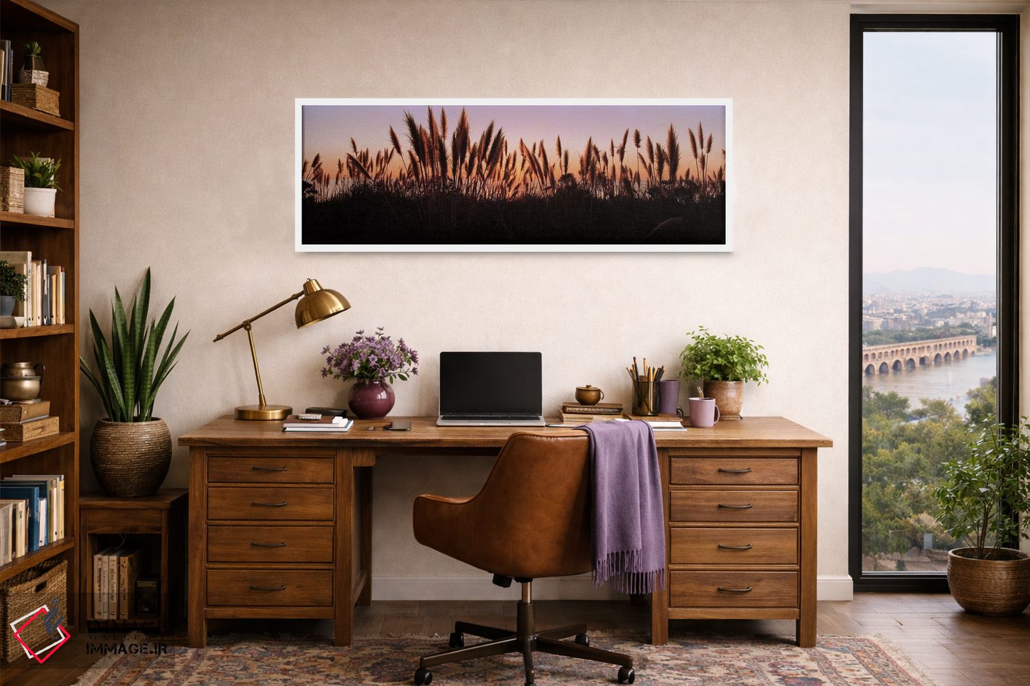 تابلو دکوراتیو Big Sur, California, USA,سایه علف ها در یک دشت هنگام غر… اثر پانورامیک ایمجز - D1W