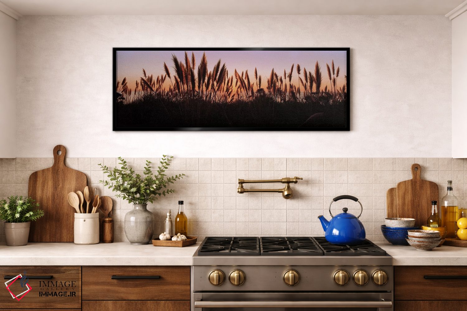 تابلو دکوراتیو Big Sur, California, USA,سایه علف ها در یک دشت هنگام غر… اثر پانورامیک ایمجز - D2B