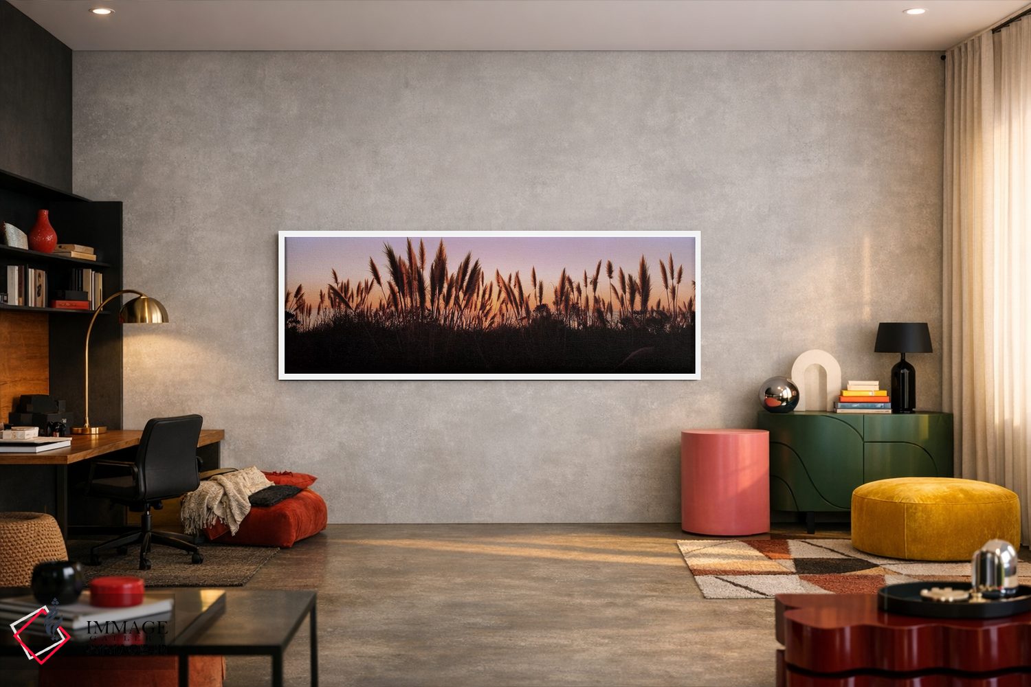 تابلو دکوراتیو Big Sur, California, USA,سایه علف ها در یک دشت هنگام غر… اثر پانورامیک ایمجز - D4W