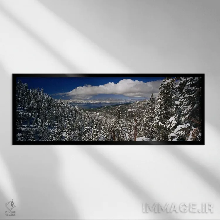 تابلو دکوراتیو Lake Tahoe, Sierra Nevada,منظره جنگلی آلپی زمستانی، دری… اثر پانورامیک ایمجز - نمای قابدار مشکی