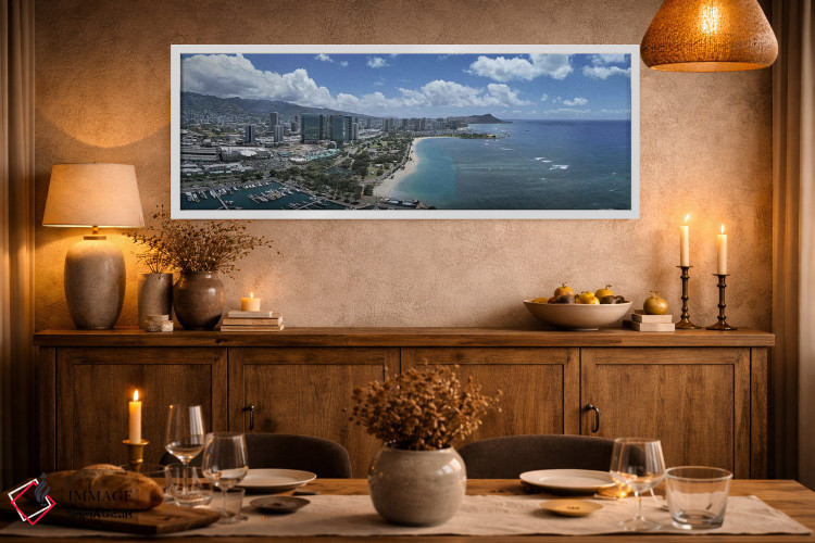تابلو دکوراتیو Oahu, Hawaii, USA,ساختمان ها در یک شهر، هونولولو، اوآهو… اثر پانورامیک ایمجز - D2W
