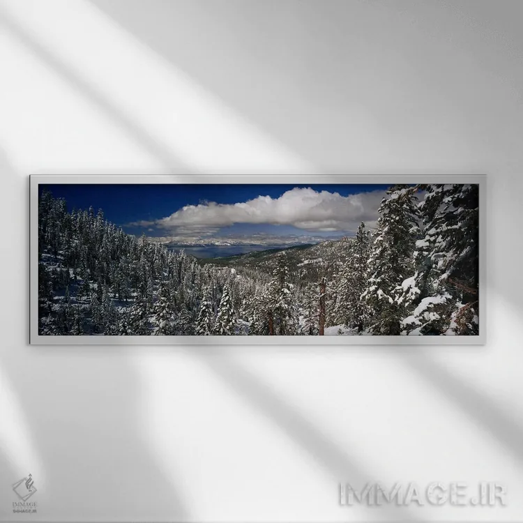 تابلو دکوراتیو Lake Tahoe, Sierra Nevada,منظره جنگلی آلپی زمستانی، دری… اثر پانورامیک ایمجز - نمای قابدار سفید