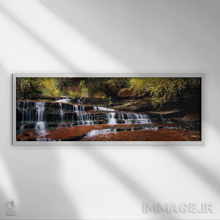 تابلو دکوراتیو North Creek, Zion National Park, Utah, USA,آبشار در یک… اثر پانورامیک ایمجز - نمای قابدار سفید