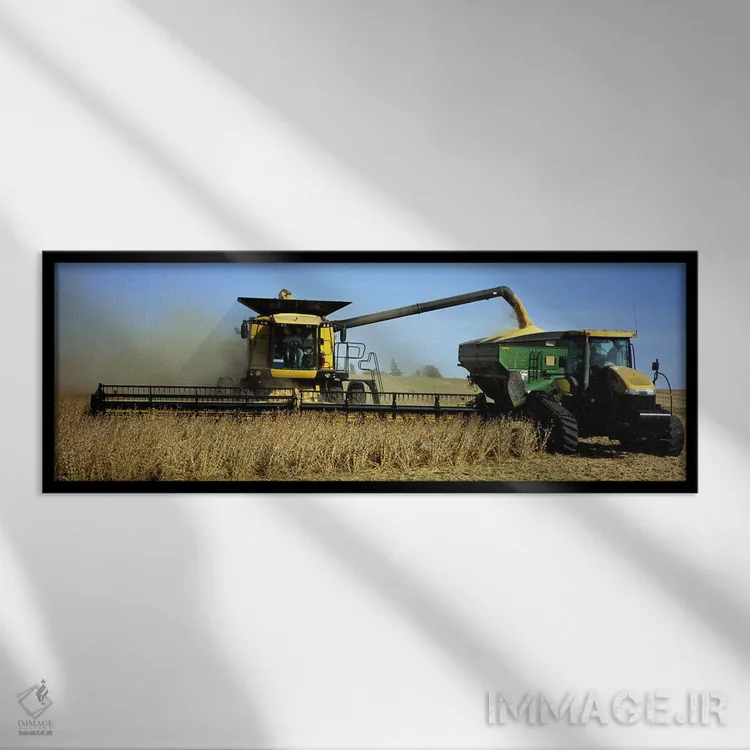 تابلو دکوراتیو Minnesota, USA,کمباین برداشت سویا در حال کار، مینه سوتا… اثر پانورامیک ایمجز - نمای قابدار مشکی