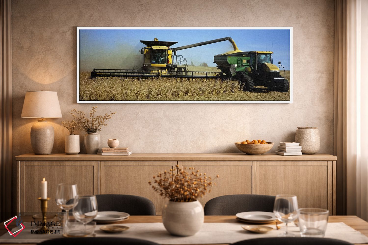 تابلو دکوراتیو Minnesota, USA,کمباین برداشت سویا در حال کار، مینه سوتا… اثر پانورامیک ایمجز - D1W