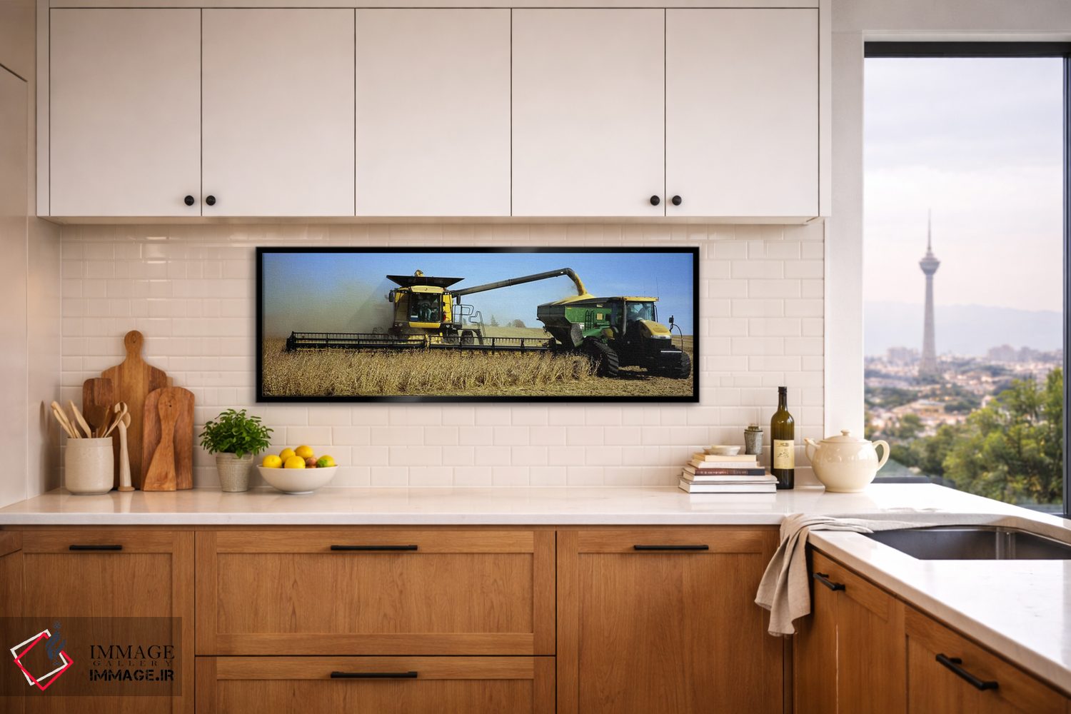 تابلو دکوراتیو Minnesota, USA,کمباین برداشت سویا در حال کار، مینه سوتا… اثر پانورامیک ایمجز - D6B