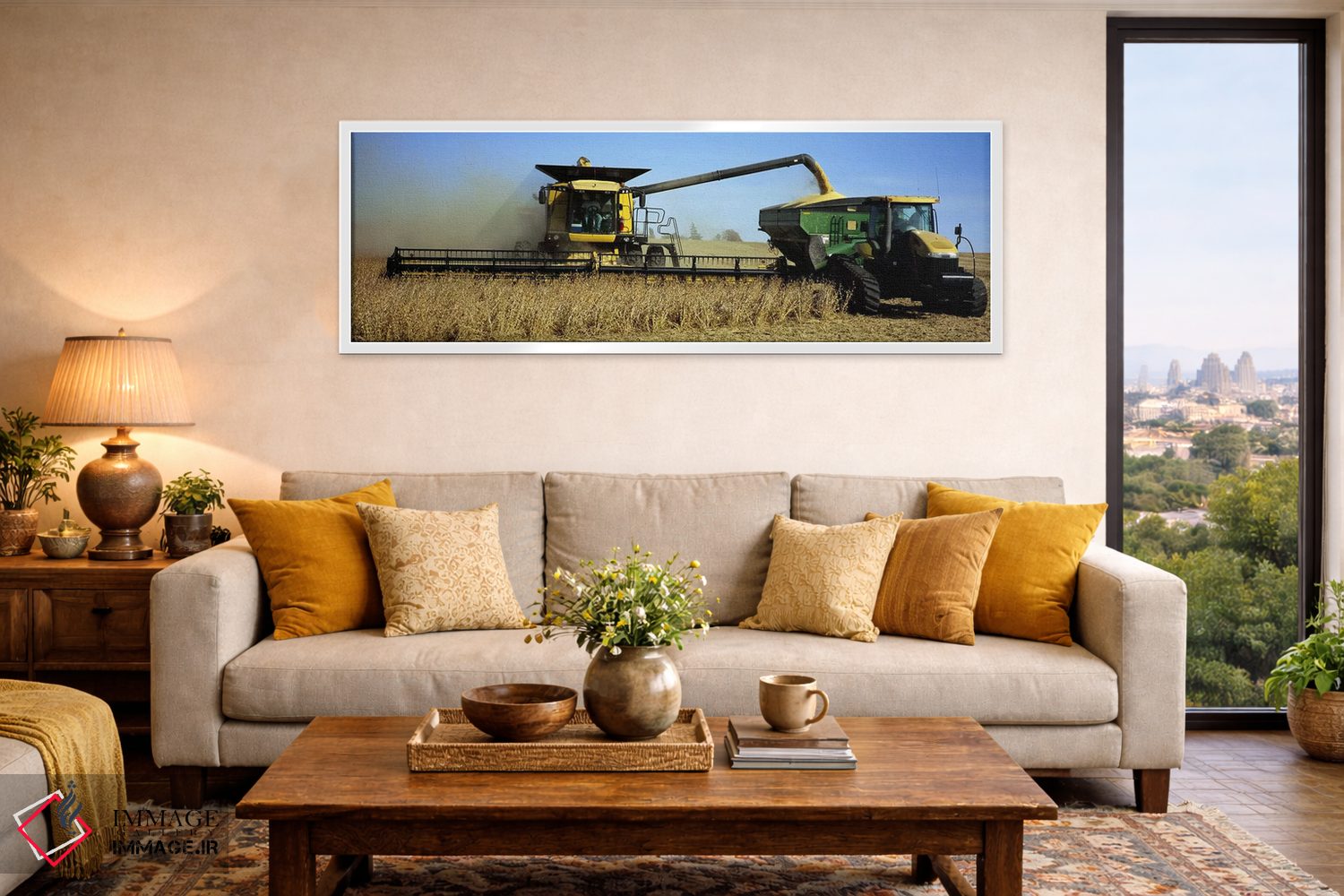 تابلو دکوراتیو Minnesota, USA,کمباین برداشت سویا در حال کار، مینه سوتا… اثر پانورامیک ایمجز - D5W