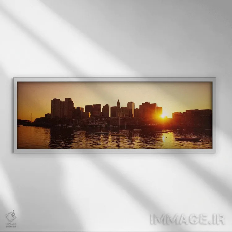 تابلو دکوراتیو Massachusetts, USA,غروب آفتاب بر فراز آسمان خراش ها، بو… اثر پانورامیک ایمجز - نمای قابدار سفید