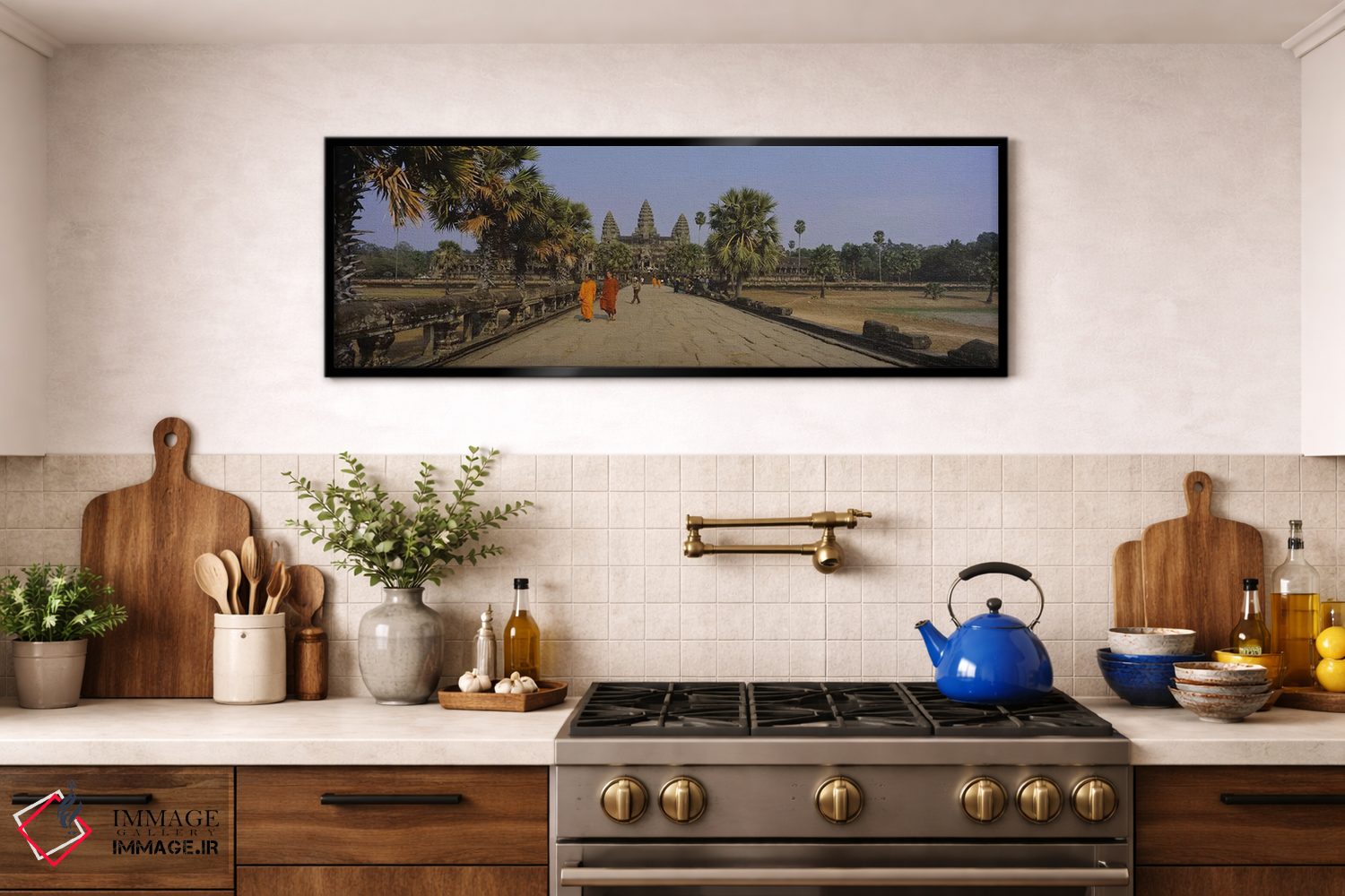 تابلو دکوراتیو Angkor Wat, Siem Reap, Cambodia,دو راهب در حال راه رفتن… اثر پانورامیک ایمجز - D2B