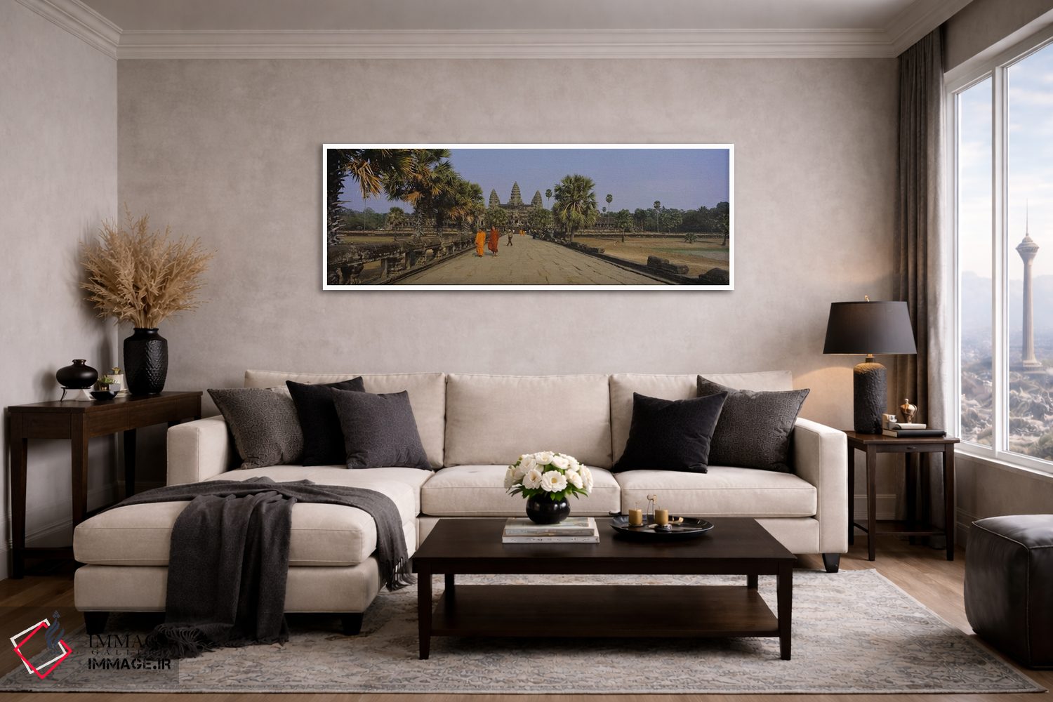 تابلو دکوراتیو Angkor Wat, Siem Reap, Cambodia,دو راهب در حال راه رفتن… اثر پانورامیک ایمجز - D4W