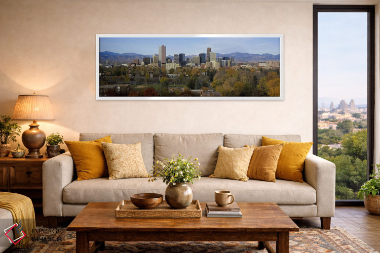 تابلو دکوراتیو Denver, Colorado, USA,آسمان خراش ها در شهری با کوه ها د… اثر پانورامیک ایمجز - D5W