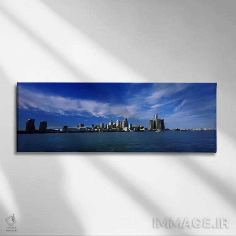 تابلو دکوراتیو Detroit, Michigan, USA #4,ساختمان ها در حاشیه آب، دیترو… اثر پانورامیک ایمجز - نمای روبهرو روی دیوار