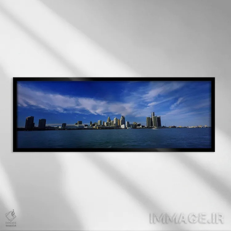 تابلو دکوراتیو Detroit, Michigan, USA #4,ساختمان ها در حاشیه آب، دیترو… اثر پانورامیک ایمجز - نمای قابدار مشکی