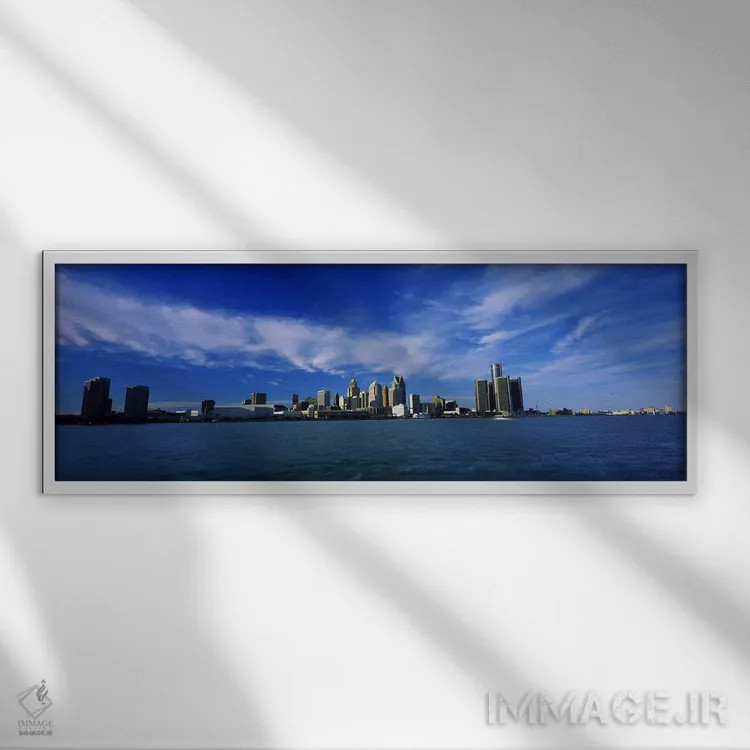 تابلو دکوراتیو Detroit, Michigan, USA #4,ساختمان ها در حاشیه آب، دیترو… اثر پانورامیک ایمجز - نمای قابدار سفید