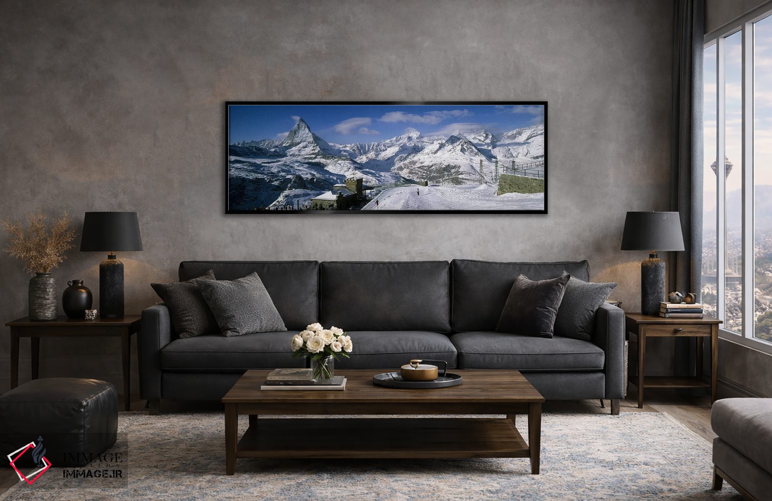 تابلو دکوراتیو Matterhorn, Switzerland,گروهی از افراد در حال اسکی نزدی… اثر پانورامیک ایمجز - D6B