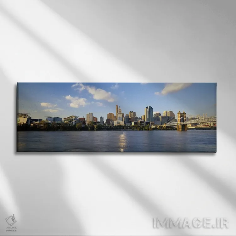 تابلو دکوراتیو Ohio River, Cincinnati, Ohio, USA,ساختمان ها در حاشیه آ… اثر پانورامیک ایمجز - نمای روبهرو روی دیوار
