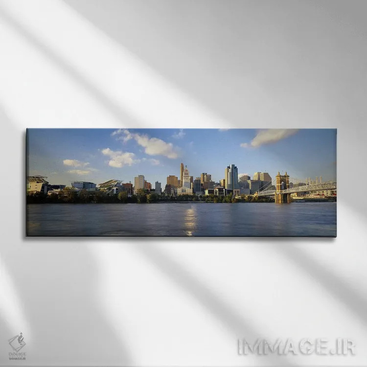 تابلو دکوراتیو Ohio River, Cincinnati, Ohio, USA,ساختمان ها در حاشیه آ… اثر پانورامیک ایمجز - نمای روبهرو روی دیوار