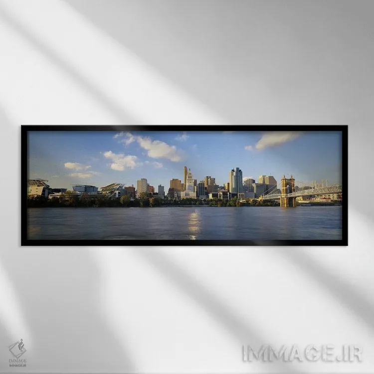 تابلو دکوراتیو Ohio River, Cincinnati, Ohio, USA,ساختمان ها در حاشیه آ… اثر پانورامیک ایمجز - نمای قابدار مشکی