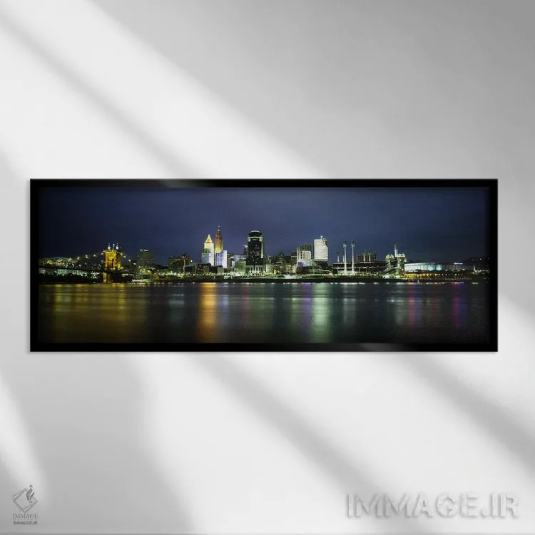 تابلو دکوراتیو lit up at nightOhio River, Cincinnati, Ohio, USA,ساختما… اثر پانورامیک ایمجز - نمای قابدار مشکی
