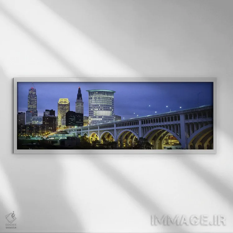 تابلو دکوراتیو Detroit Avenue Bridge, Cleveland, Ohio, USA,پل شهری روش… اثر پانورامیک ایمجز - نمای قابدار سفید