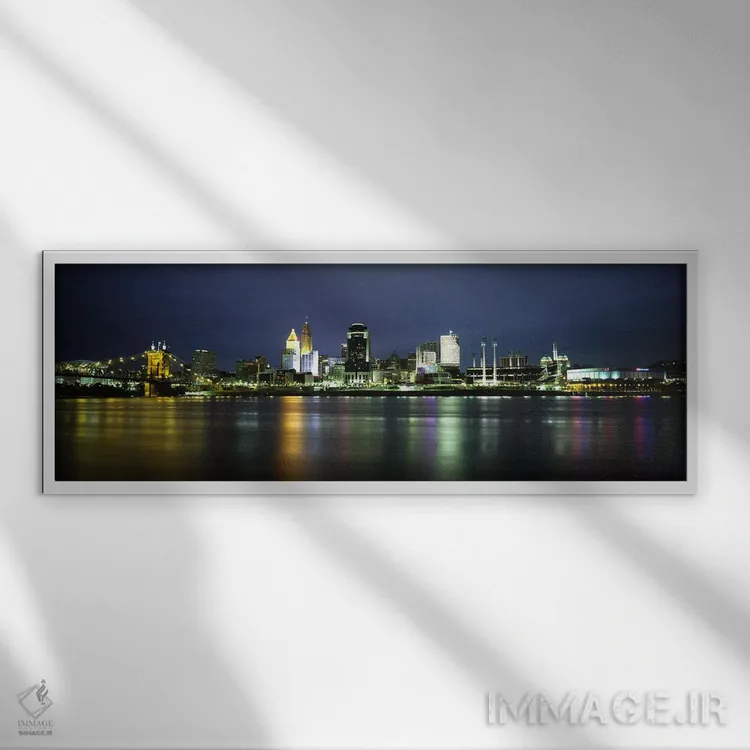 تابلو دکوراتیو lit up at nightOhio River, Cincinnati, Ohio, USA,ساختما… اثر پانورامیک ایمجز - نمای قابدار سفید