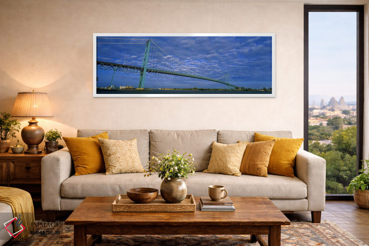 تابلو دکوراتیو Ambassador Bridge, Detroit River, Detroit, Michigan, US… اثر پانورامیک ایمجز - D5W