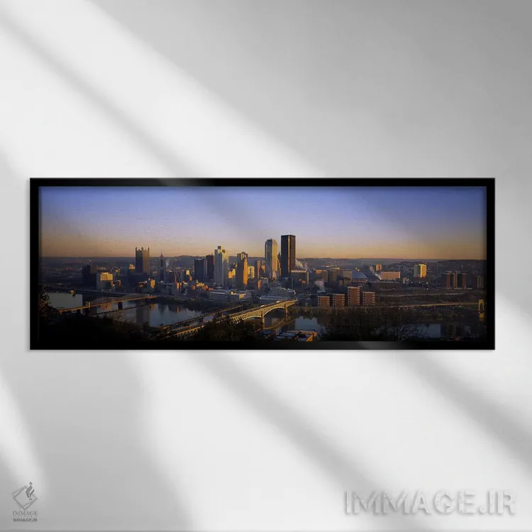 تابلو دکوراتیو Pennsylvania, USA,ساختمان ها در شهر هنگام سپیده دم، پیت… اثر پانورامیک ایمجز - نمای قابدار مشکی