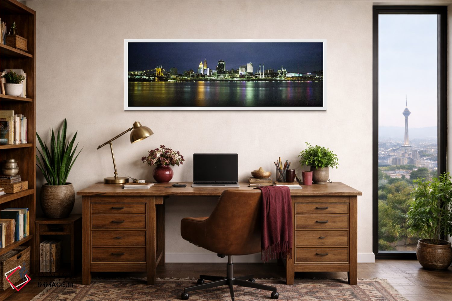 تابلو دکوراتیو lit up at nightOhio River, Cincinnati, Ohio, USA,ساختما… اثر پانورامیک ایمجز - D1W