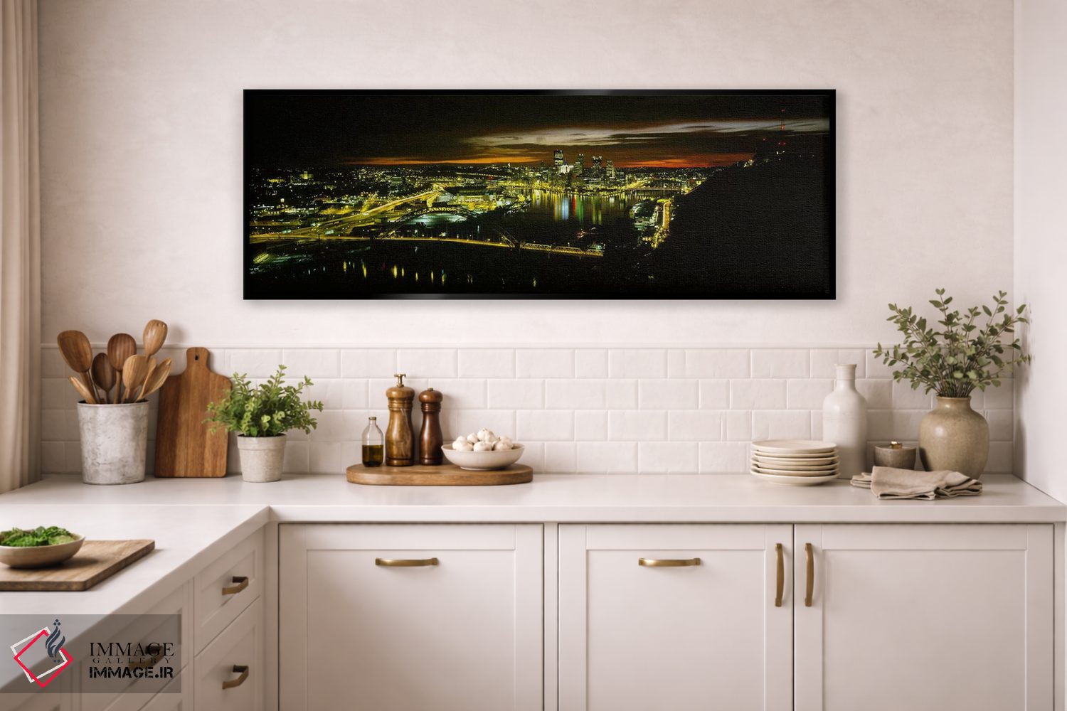 تابلو دکوراتیو Pennsylvania, USA,نمای بالا از ساختمان های روشن شده در… اثر پانورامیک ایمجز - D2B