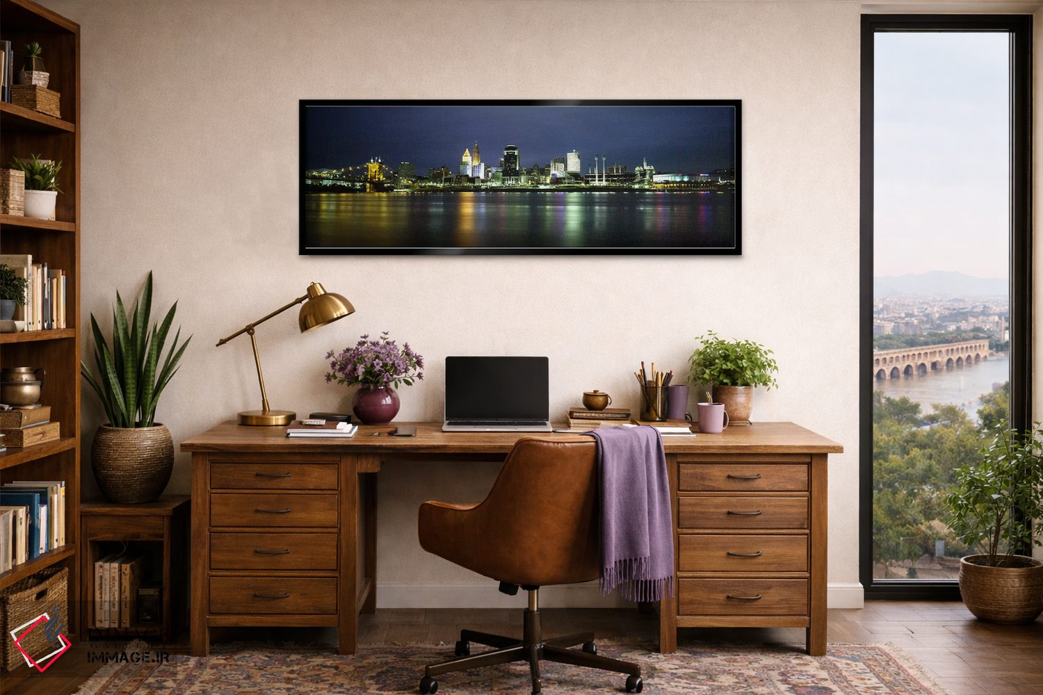 تابلو دکوراتیو lit up at nightOhio River, Cincinnati, Ohio, USA,ساختما… اثر پانورامیک ایمجز - D3B