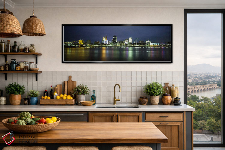 تابلو دکوراتیو lit up at nightOhio River, Cincinnati, Ohio, USA,ساختما… اثر پانورامیک ایمجز - D4B