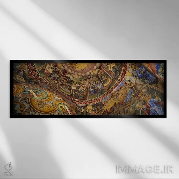 تابلو دکوراتیو Bulgaria,نمای زاویه پایین از فرسکو بر سقف صومعه، صومعه… اثر پانورامیک ایمجز - نمای قابدار مشکی
