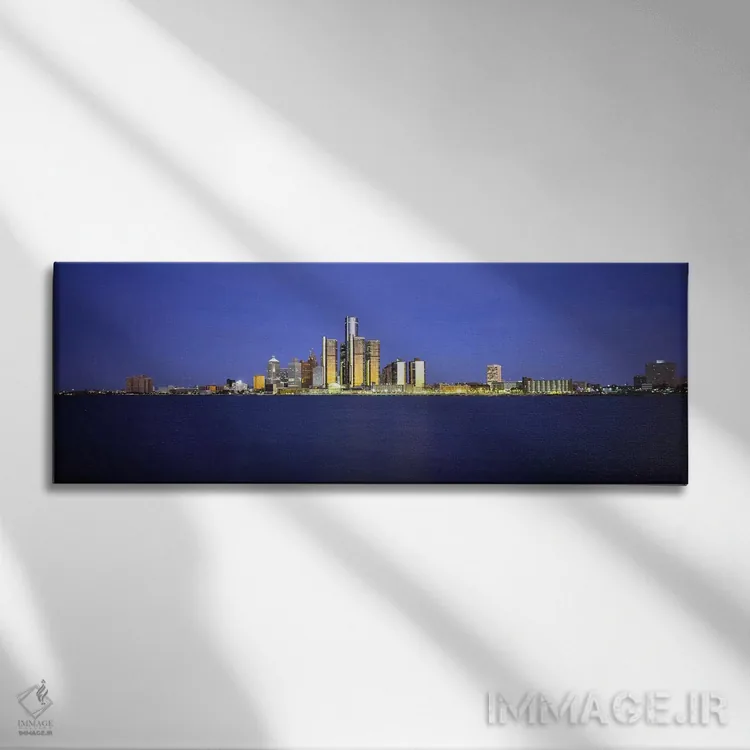 تابلو دکوراتیو Detroit, Michigan, USA,ساختمان ها در حاشیه آب، دیترویت… اثر پانورامیک ایمجز - نمای روبهرو روی دیوار