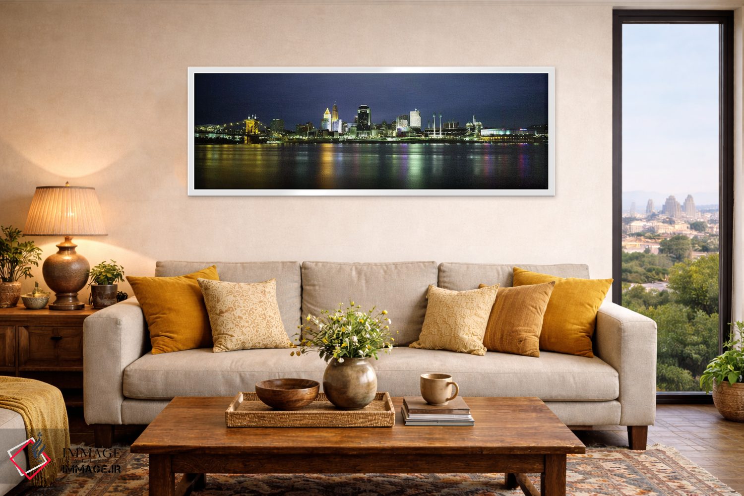 تابلو دکوراتیو lit up at nightOhio River, Cincinnati, Ohio, USA,ساختما… اثر پانورامیک ایمجز - D5W