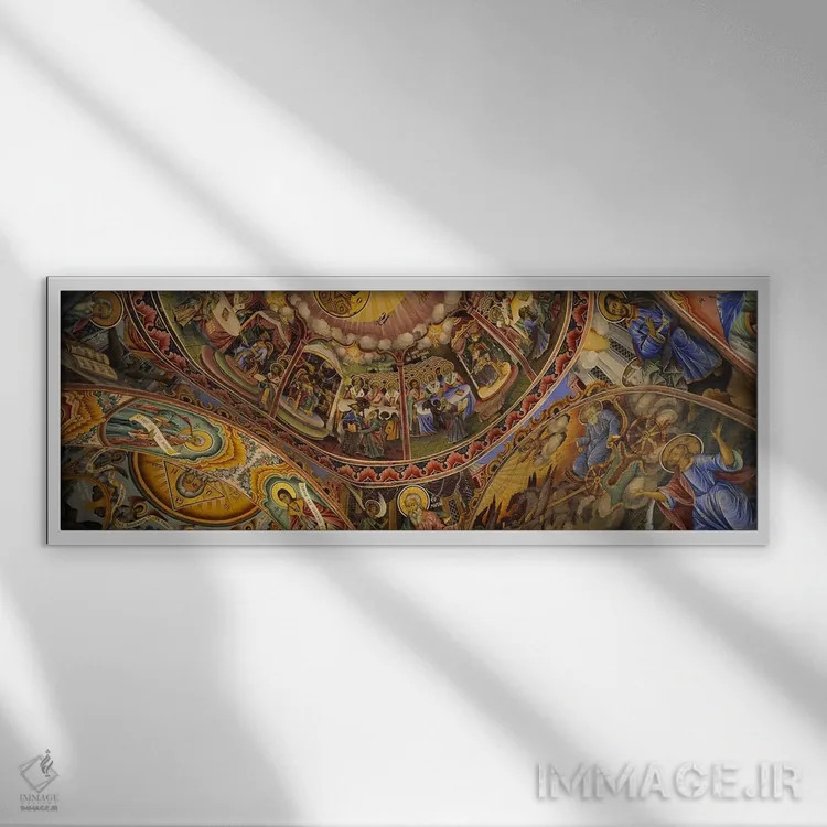 تابلو دکوراتیو Bulgaria,نمای زاویه پایین از فرسکو بر سقف صومعه، صومعه… اثر پانورامیک ایمجز - نمای قابدار سفید