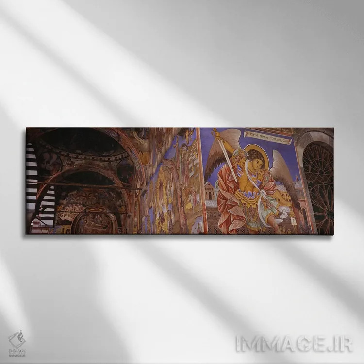 تابلو دکوراتیو Rila Monastery, Bulgaria,نمای زاویه پایین از فرسکو بر د… اثر پانورامیک ایمجز - نمای روبهرو روی دیوار